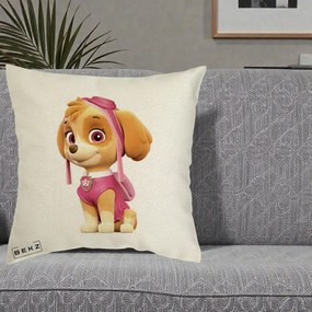 Perna Personalizata Skye PAW Patrol Roz, 40x40 cm, Ecru, Husa Detasabila, Perna Inclusa, BEKZ®
