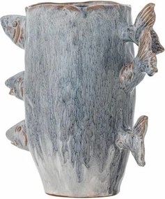 Vază decorativă albastră din ceramică cu pești sculptați, L23,5×H23×W13 cm, „Tace"