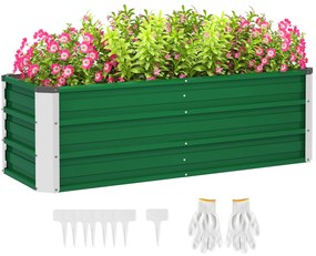 Outsunny Pat de Grădină Ridicat Fără Fund, din Oțel, cu 2 Zone de Cultivare, 125x47x40 cm, Verde | Aosom Romania