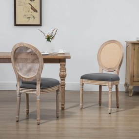 HOMCOM Set de 2 Scaune de Masa, Scaun de Salon medaillon de Stil Louis XVI, Lemn Masiv sculptat, patinat | Aosom Romania