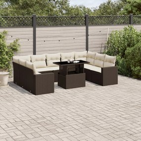 vidaXL Set canapele de grădină cu perne, 10 piese, maro, poliratan