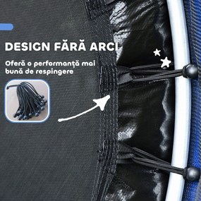 HOMCOM Saltea Elastică pentru Copii 3-6 Ani cu Plasă de Protecție, 6 Stâlpi și 3 Intrări, Ø140x190 cm, Albastru | Aosom Romania