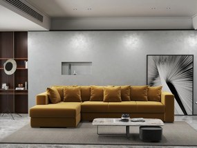 Colțar extensibil dumonde cu ladă de depozitare si sezut confortabil din spuma high-density, Gloria Royal Mustar 320x183 cm