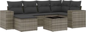 vidaXL Set canapele de grădină, 7 piese, cu perne, gri, poliratan