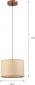 Lustră suspendată pe cablu AIDA 1xE27/15W/230V Ø 25 cm, stejar/rafie