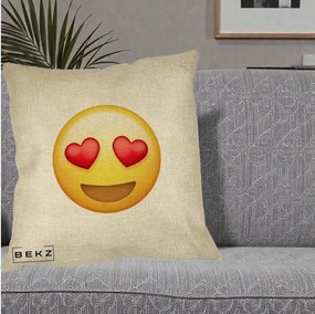 Perna Decorativa Emoji Inimi in Ochi, 40x40 cm, Crem, Husa Detasabila, Perna Inclusa, BEKZ®