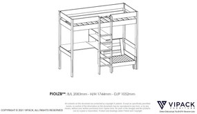 PINO Pat copii LOFT CU CANAPEA EXTENSIBILĂ 90 X 200 CM ALB