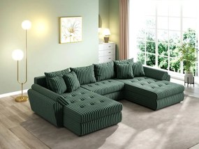 Colțar extensibil dumonde cu ladă de depozitare si sezut confortabil din spuma high-density, Loana U Ambience Green 355x185 cm