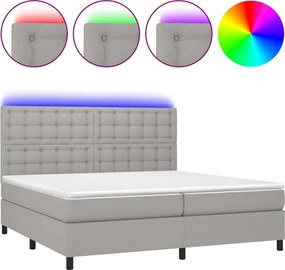 vidaXL Pat cu arcuri, saltea și LED, gri deschis, 200x200 cm, textil