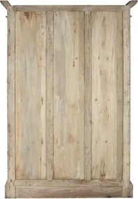 Vitrină rustică din lemn reciclat, natur, cu 2 uși vitrate, 3 rafturi și console sculptate, finisaj natural, 209 x 130 x 55 cm, „Pastel”