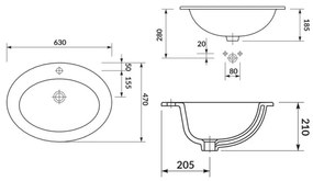 Lavoar incastrat alb 63 cm, oval, Cersanit Gamma