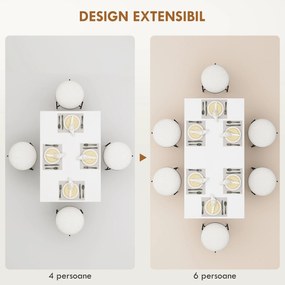 HOMCOM Masă Extensibilă pentru 4-6 Persoane cu Panouri Rabatabile, 120-160x80x78 cm, Alb Lucios | Aosom Romania