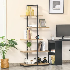 Biblioteca Moderna 5 Rafturi Asimetrice in Stil Industrial, PAL si Metal, 80x39x179.5cm, Maro HOMCOM | Aosom Romania