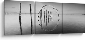 Tablou cu nivelul de lac alb negru (cu ceas) (90x30 cm)