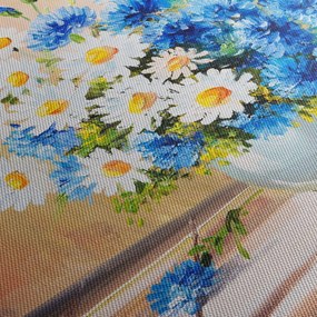Tablou pictat cu vaza și flori (cu ceas) (90x30 cm)
