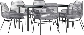 vidaXL Set de sufragerie de grădină de 7 piese sticlă poliratan gri