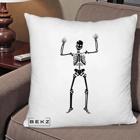 Perna Decorativa Halloween Schelet Dansator, 40x40 cm, Alb Pufos, Husa Detasabila, Perna Inclusa, BEKZ®