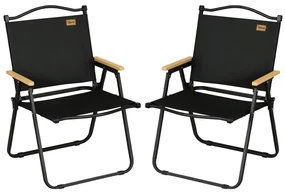 Outsunny Set 2 Scaune de Camping și Plajă Pliabile cu Cotiere, 54x59x78 cm, Negru | Aosom Romania