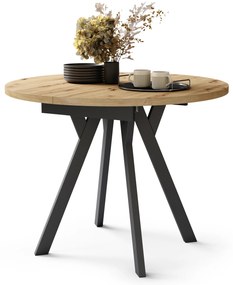 Mazzoni ALMO Stejar Artisan/picioare negre - MASĂ ROTUNDĂ EXTENSIBILĂ CU PICIOARE ÎN FORMĂ DE Y STIL LOFT PENTRU SALON/SUFRAGERIE