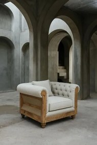 Fotoliu capitonat din stofă gri cu structură din lemn masiv de mango, „Coventry"