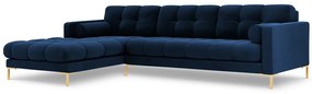 Colțar tapițat Bali, Albastru regal/5 locuri/picioare gold/partea stângă/ L293 x l185 x h75