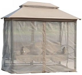 Foisor de gradină cu balansoar, canapea 3 locuri, pavilion gradina cu plasa tantari, cadru metalic, 252x175x250 cm, Bej