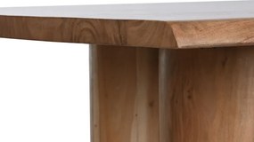 Masă dining din lemn de acacia, natur, 10 locuri, cu bază din coloane grupate, 76 x 200 x 100 cm, „Toria”