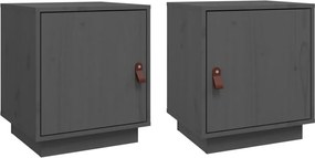 vidaXL Noptiere, 2 buc., gri, 40x34x45 cm, lemn masiv de pin