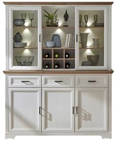 Bufet Jasmine, Cu Vitrina, Pin Alb &amp; Pin Antic, 205 x 48 x 166 Cm