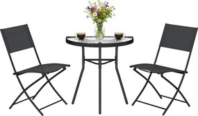 Outsunny Set bistro de exterior, mobilier de terasă 3 piese cu scaune pliante, masă din sticlă semicirculară, negru | Aosom Romania