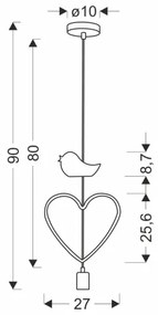Lustră pentru copii HEART pe cablu 1xE27/20W/230V roz/alb