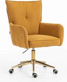 HR250K Scaun Catifea Reiată Premium Ruloare Curry Galben Bază Aurie