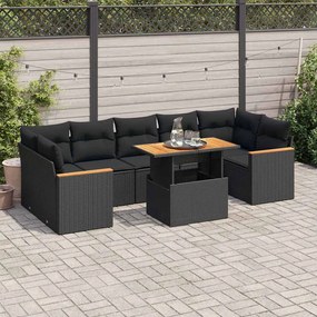 3327457 vidaXL Set canapele grădină perne 7 piese negru, poliratan/lemn acacia