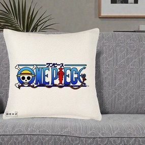 Perna Personalizata One Piece Clasic Albastru, 40x40 cm, Crem Reliefat, Husa Detasabila, Perna Inclusa, BEKZ®