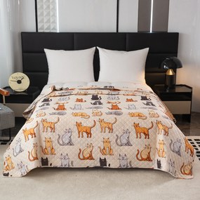 Cuvertura de pat crem cu model COLORED CATS Dimensiune: 220 x 240 cm