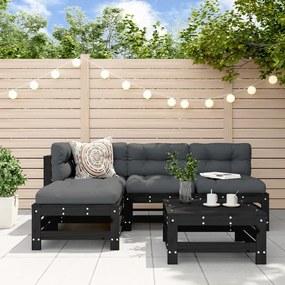 3186561 vidaXL Set Set mobilier relaxare grădină 5 piese negru lemn masiv pin