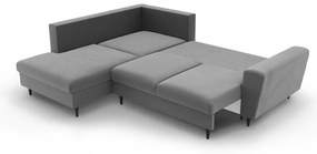 Colțar gri deschis extensibil, cu spațiu de depozitare cu tapițerie din catifea (cu colț pe partea stângă-în formă de ”L”) Kyoto – Cosmopolitan Design