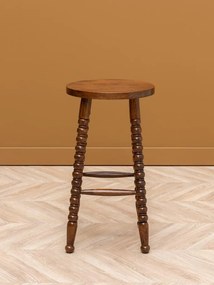 Scaun de bar din lemn de mango cu picioare sculptate, finisaj maro antichizat lucios, 66×36 cm, „Bolia"