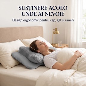 Perna cervicala ortopedica memory foam cu strat reglabil 2 cm, husa Tencel, Gri