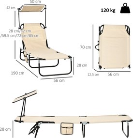 Outsunny Set de 2 șezlonguri pliabile cu copertină, șezlong de grădină cu spătar reglabil în 5 trepte, maro | Aosom Romania