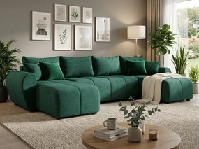Coltar extensibil reversibil in forma de U SEVIO 311x145 cm, verde sticla + 2 perne GRATUIT