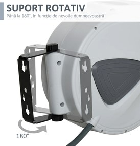 DURHAND Furtun Automat de Perete, Sistem de Irigare cu Conexiune Φ1/4''', Rotire 180º, 20+2m | Aosom Romania