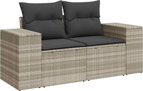 vidaXL Canapea de grădină cu perne, 2 locuri, gri deschis, poliratan