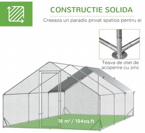 Cotet gaini PawHut cu Cadru Zincat si Plasa Hexagonala, Acoperis din Material Impermeabil pentru Gaini, Rate si Iepuri, 3x6x2m | Aosom RO