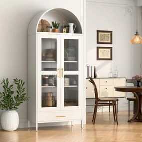 DUA205 - Vitrina 80 cm, Dulap rotund pentru birou, Biblioteca Living, Rafturi Dormitor, Dining, Hol - Alb