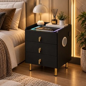 LIVÉA— Noptieră inteligentă cu încărcare Wireless, Bluetooth Stereo, iluminare RGB, USB + Type-C, Negru