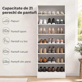 HOMCOM Pantofar cu Rafturi Reglabile, pentru 21 de Perechi, Alb | Aosom Romania