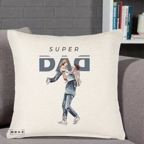 Cadou pentru Tata - Perna Personalizata Super DAD Tata si Fiica, 40x40 cm, Crem Reliefat, Husa Detasabila, Perna Inclusa, BEKZ®