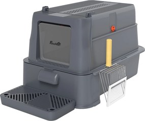 PawHut Litieră Închisă de 80L pentru Pisici cu Tavă Detașabilă, în ABS și Oțel Inoxidabil, 63x43x43 cm, Gri Închis | Aosom Romania