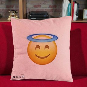 Perna Decorativa Emoji Inger cu Aureola, 40x40 cm, Roz, Husa Detasabila, Perna Inclusa, BEKZ®
